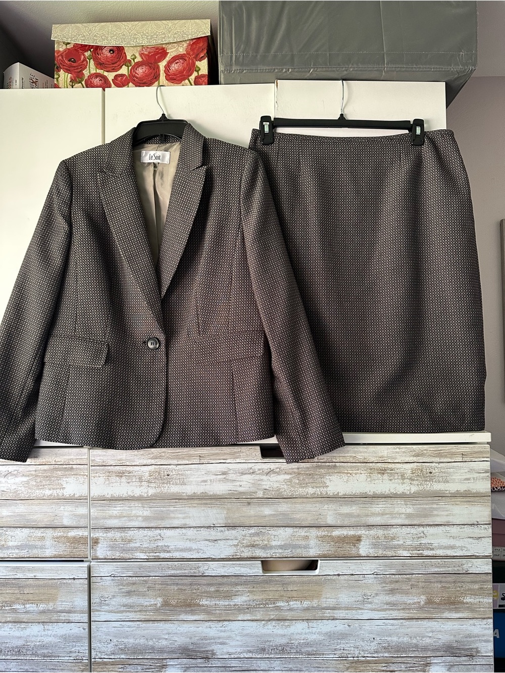 🖤 Le Suit Size 12 Textured Skirt Suit Blazer & Pencil Skirt Fully Lined